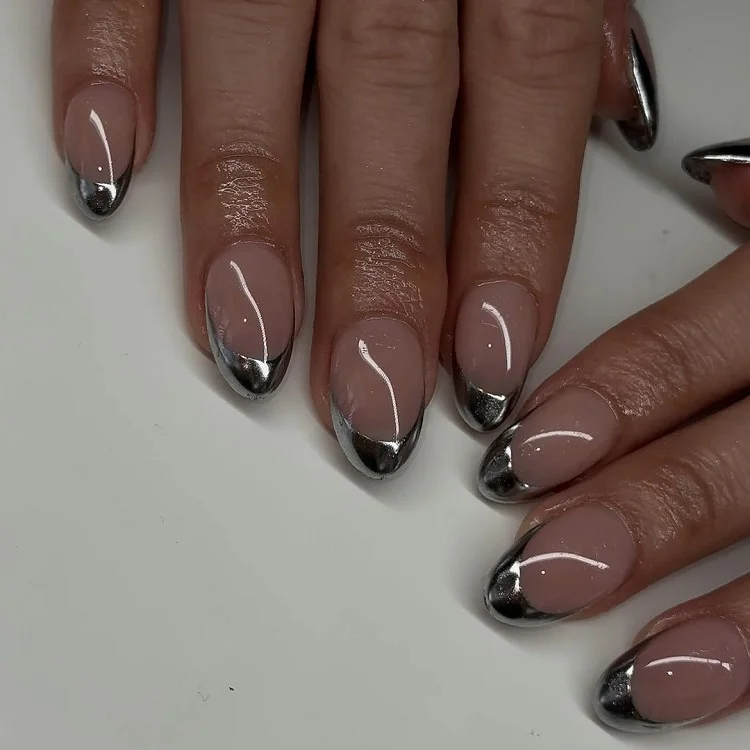 short silver chrome french tips