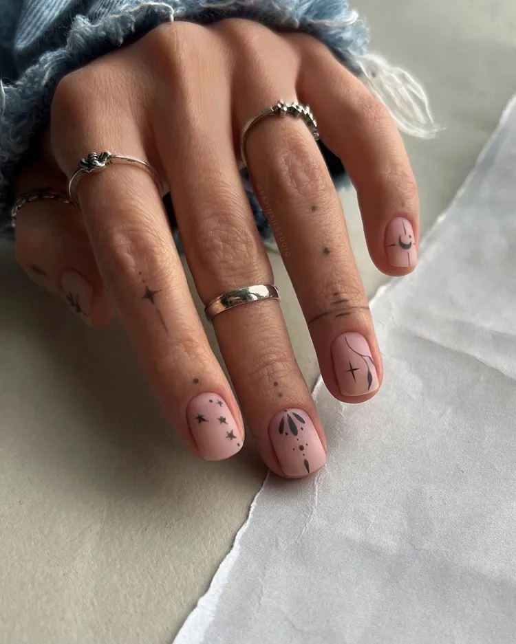 short square minimalist tattoo nail design trend spring 2024
