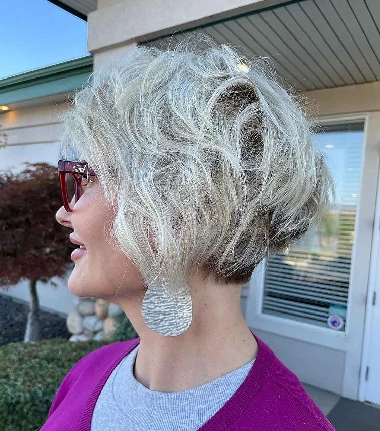 short stacked hair with undercut for mature women with glasses