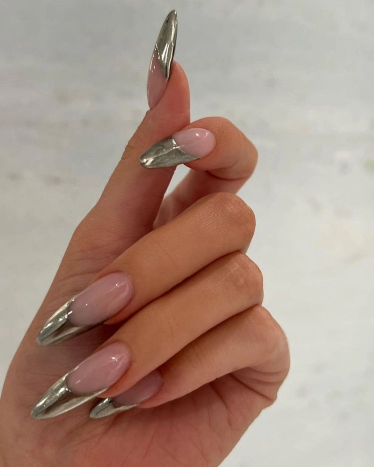 silver chrome french tips 2024