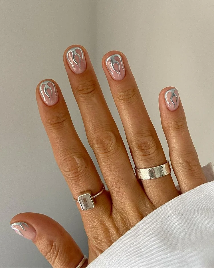 silver french tip flames