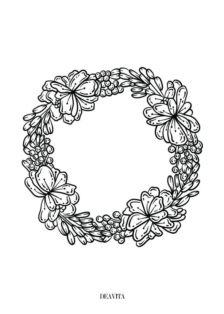 spring flower wreath free coloring page kids adults