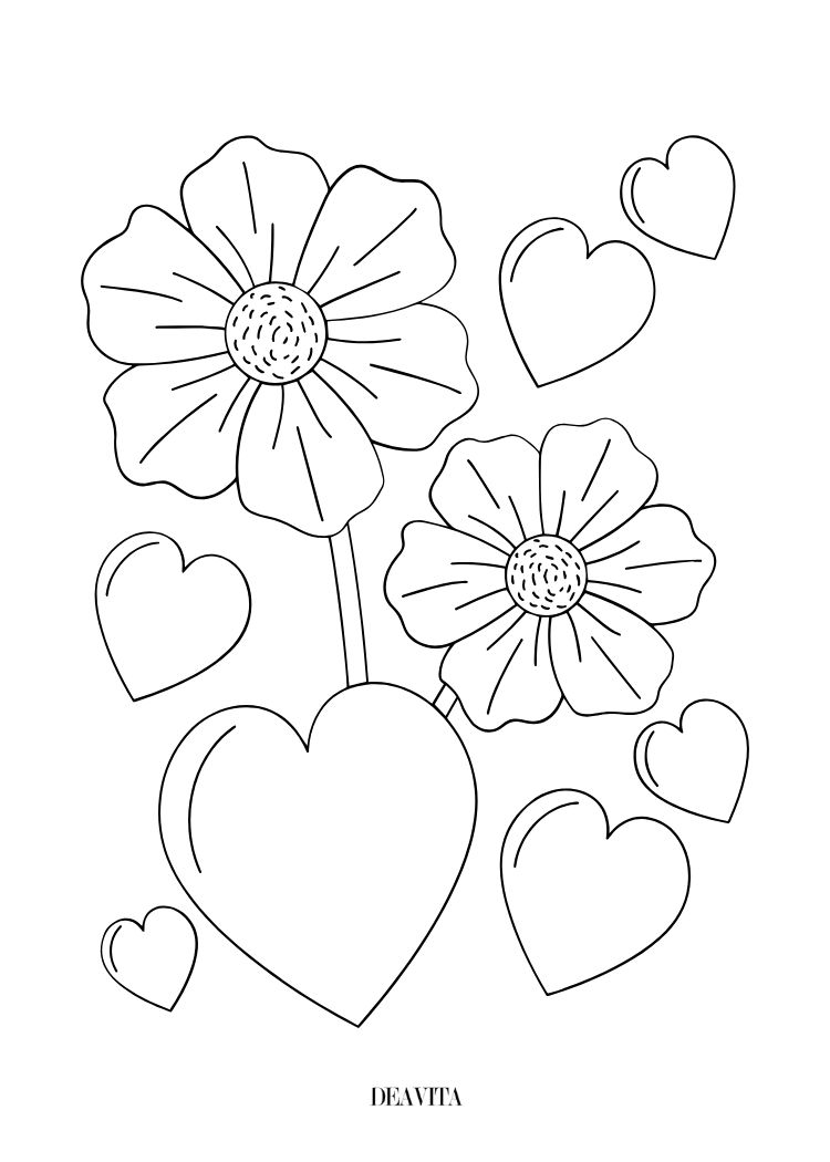 spring flowers and hearts coloring page kindergarten toddlers free download