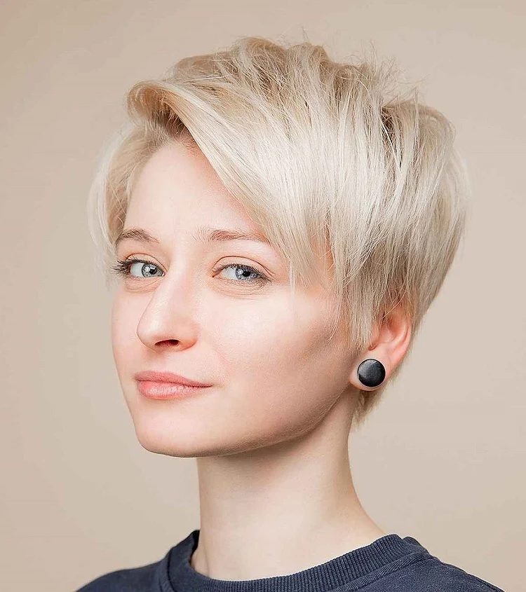 straight blonde polished pixie haircut