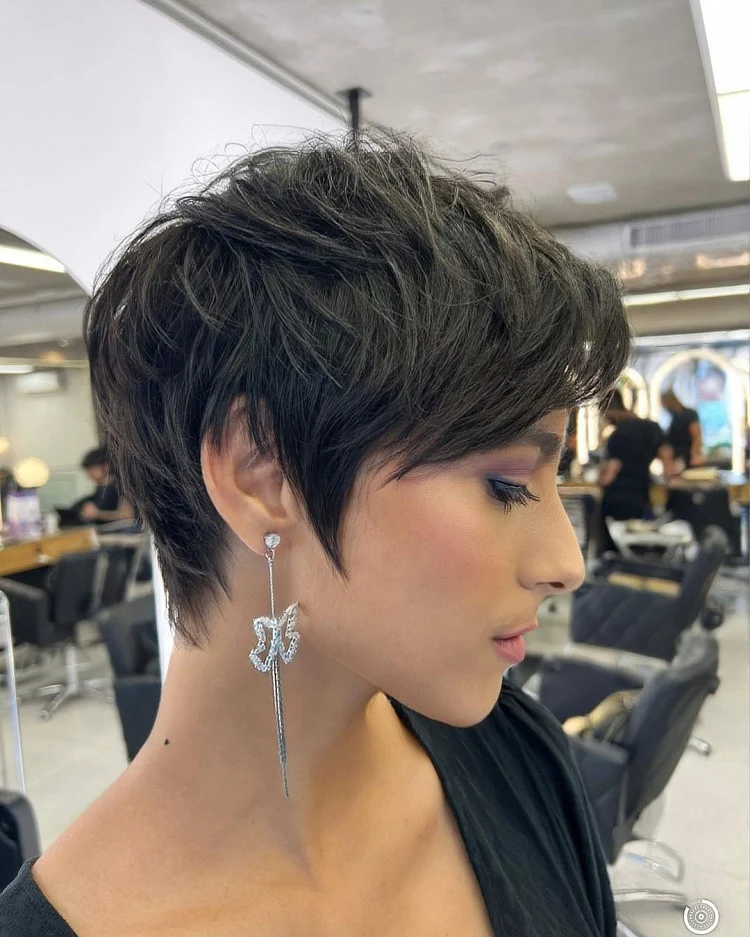 stylish low maintenance pixie for thick hair