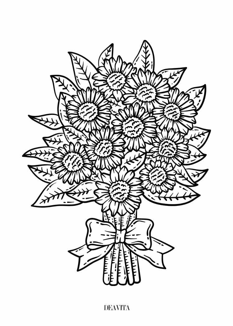 sunflower bouquet spring coloring page for kids and adults free download