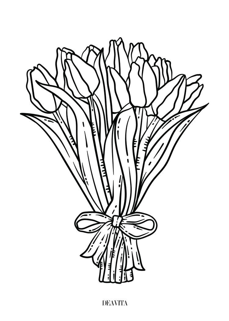 tulip flowers bouquet spring coloring page for all ages free download