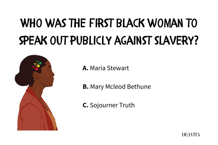 who was the first black woman to speak publicly against slavery quiz questions kids