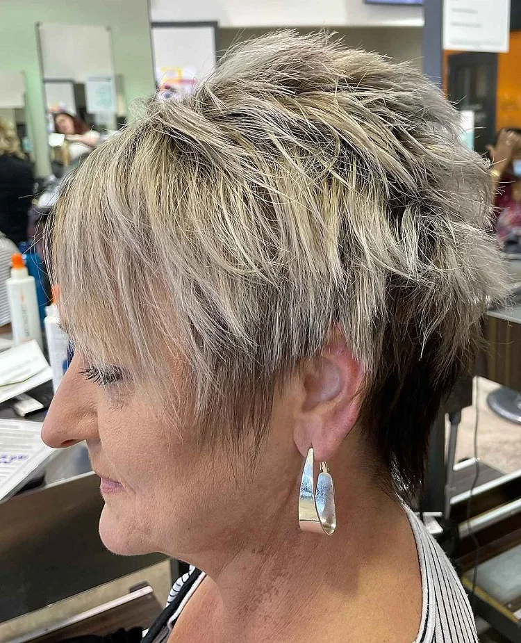 youthful short spiky haircut with layers for women over sixty