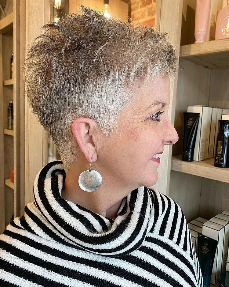 youthful textured spiky pixie cut for older women