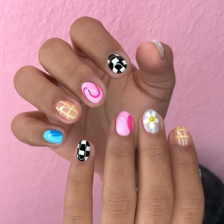 abstract mismatched nail art idea spring easter 2024
