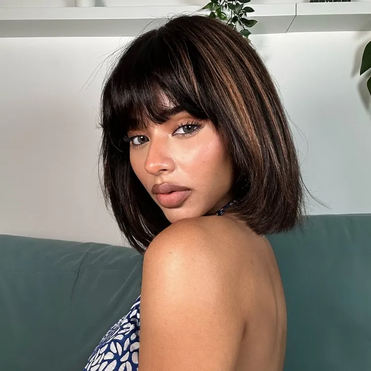 layered lace bob with bangs